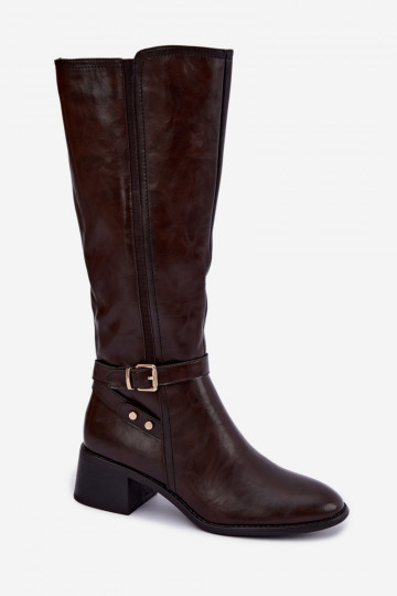Stivali alti da donna con fibbie in colore cioccolato Sergio Leone KZ-07
