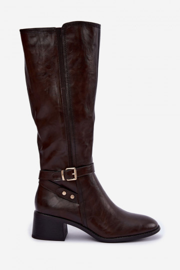 Stivali alti da donna con fibbie in colore cioccolato Sergio Leone KZ-07 2