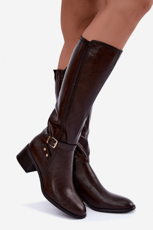 Stivali alti da donna con fibbie in colore cioccolato Sergio Leone KZ-07
