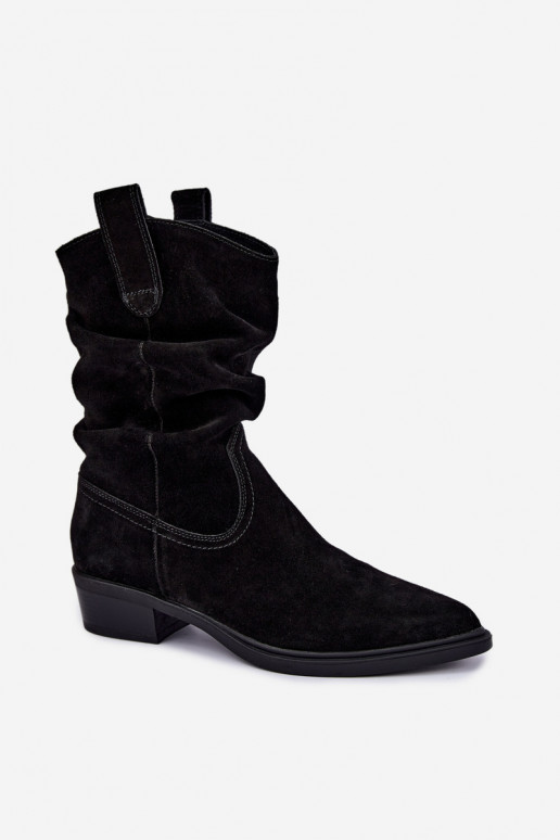 Stivaletti in stile cowboy neri in suede sintetico isolati Sergio Leone BT-16