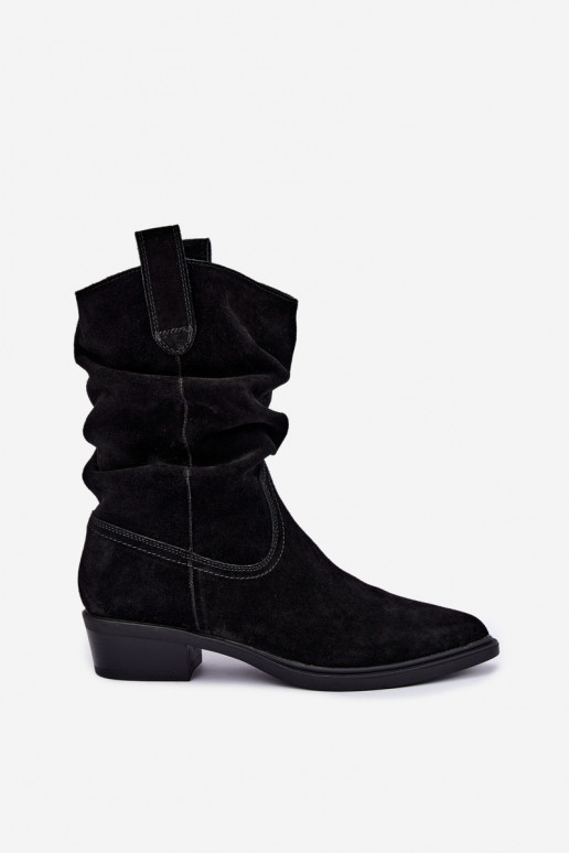 Stivaletti in stile cowboy neri in suede sintetico isolati Sergio Leone BT-16