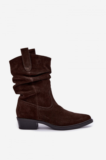 Stivaletti in stile cowboy marroni in suede sintetico isolati Sergio Leone BT-16 2