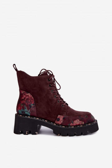 Stivali in suede bordeaux isolati con lacci e motivi floreali Artiker 59C0248 2