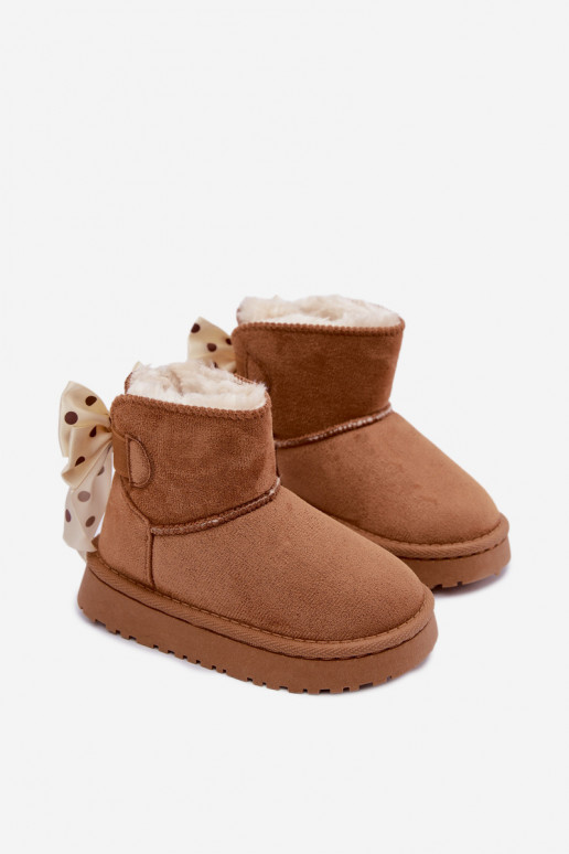 stivali da neve per bambini con fiocchi in colore marrone Įjungtavelle