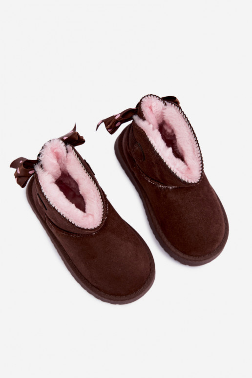 stivali da neve per bambini con fiocchi in colore cioccolato Įjungtavelle
