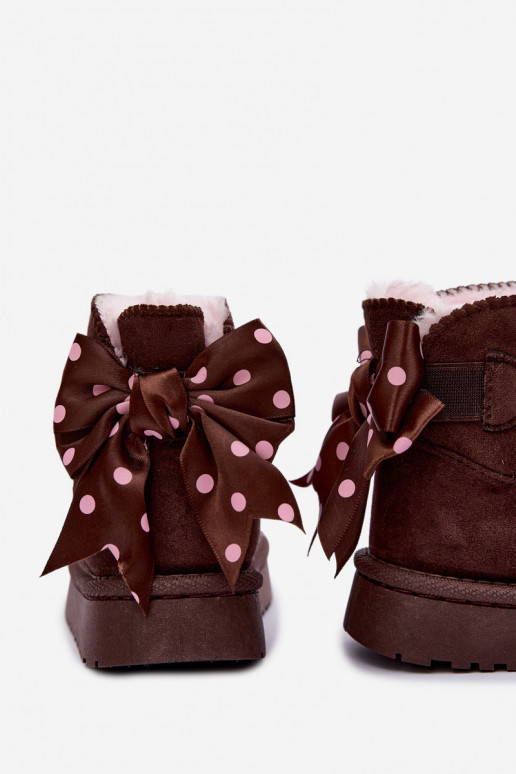 stivali da neve per bambini con fiocchi in colore cioccolato Įjungtavelle
