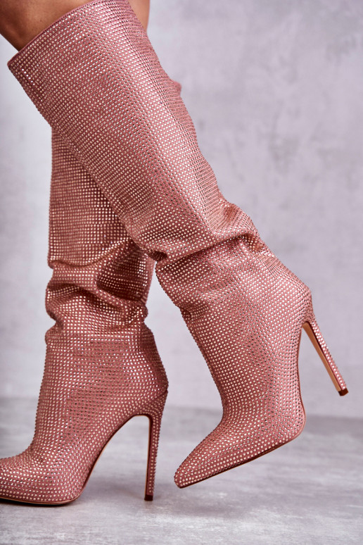 Stivali alti rosa con occhielli lucidi Lovisa