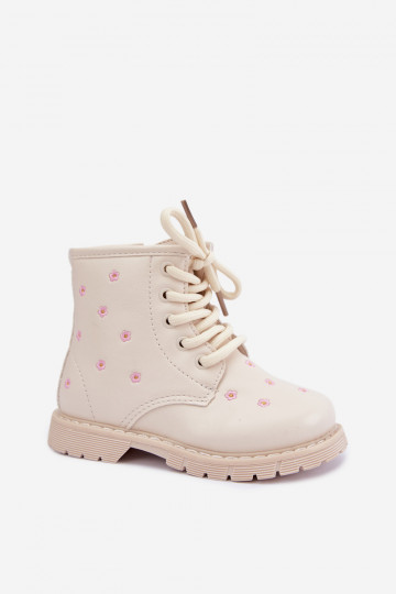 Stivali caldi per bambini con fiori, color sabbia Selmora