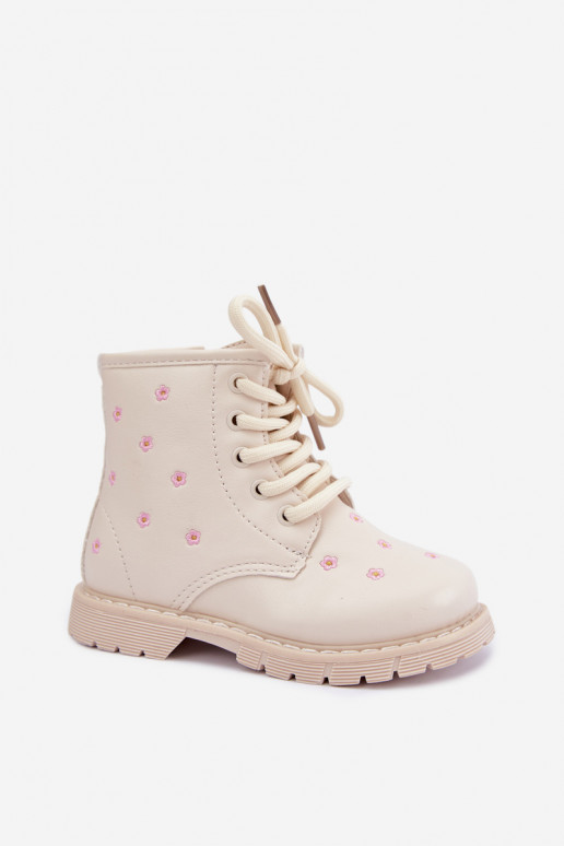 Stivali caldi per bambini con fiori, color sabbia Selmora