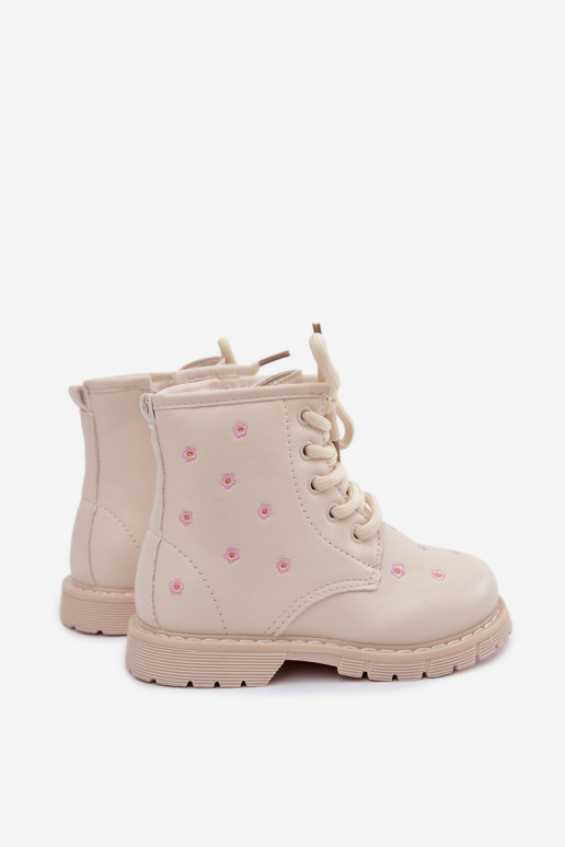 Stivali caldi per bambini con fiori, color sabbia Selmora