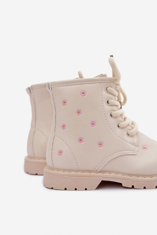 Stivali caldi per bambini con fiori, color sabbia Selmora