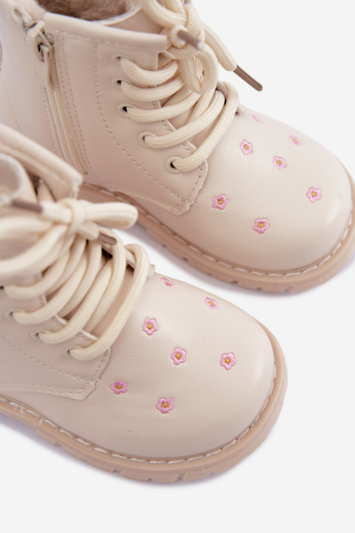 Stivali caldi per bambini con fiori, color sabbia Selmora