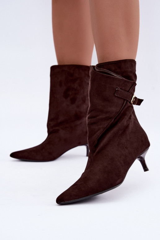 Stivaletti con tacco basso e fibbie color cioccolato Canelisse
