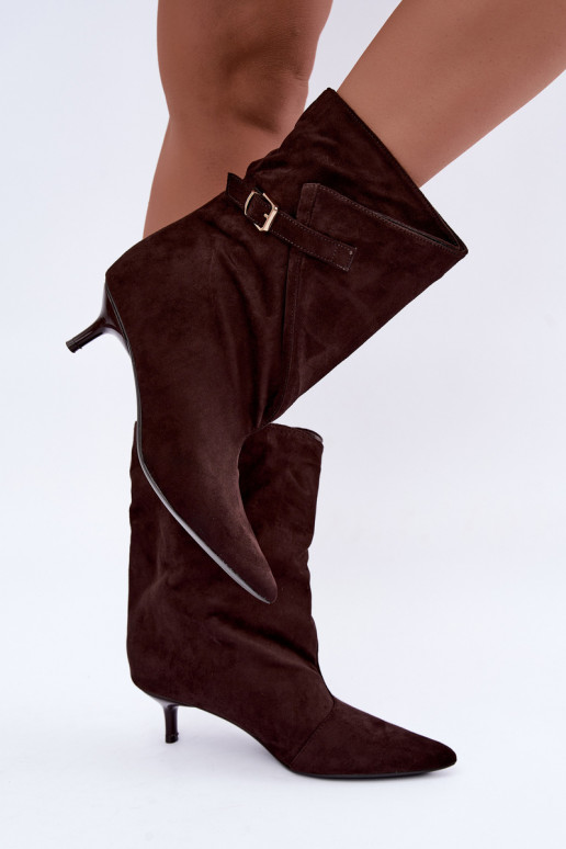 Stivaletti con tacco basso e fibbie color cioccolato Canelisse