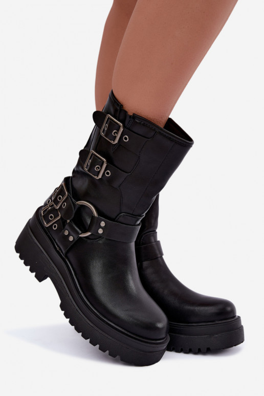 Stivaletti caldi con piattaforma e fibbie color nero Gilmora