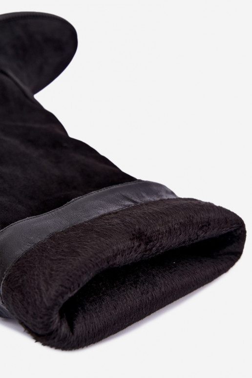 Stivali alti caldi con tacchi larghi e volant in suede sintetico nero Odelira