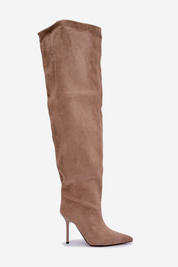 Stivali alti da donna con tacchi sottili color sabbia Aderelle 2