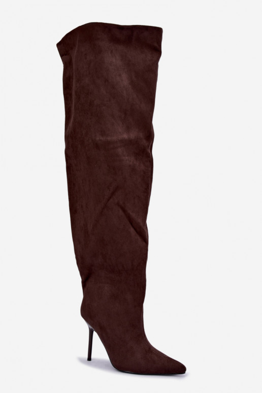 Stivali alti da donna con tacchi sottili color marrone Aderelle