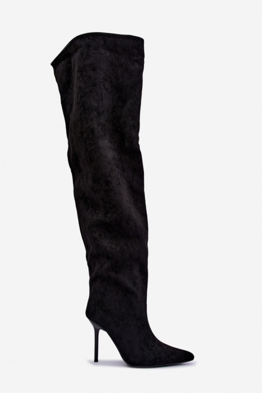 Stivali alti da donna con tacchi sottili color nero Aderelle