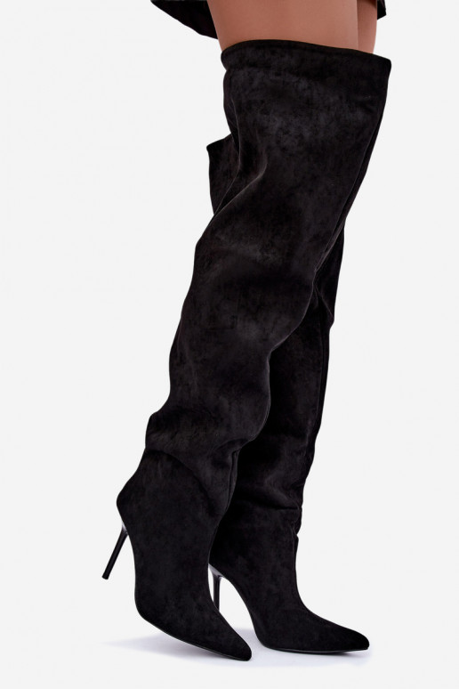 Stivali alti da donna con tacchi sottili color nero Aderelle