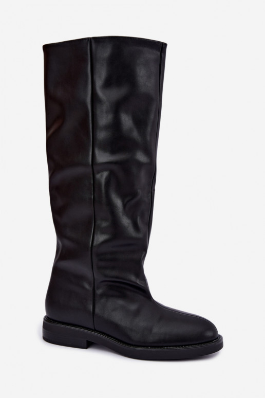 Stivali alti slip-on con tacchi larghi in nero Pavellea