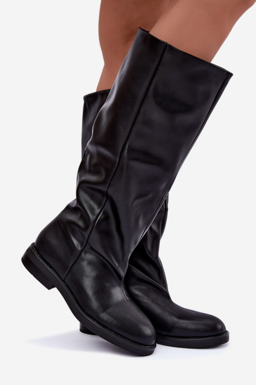 Stivali alti slip-on con tacchi larghi in nero Pavellea