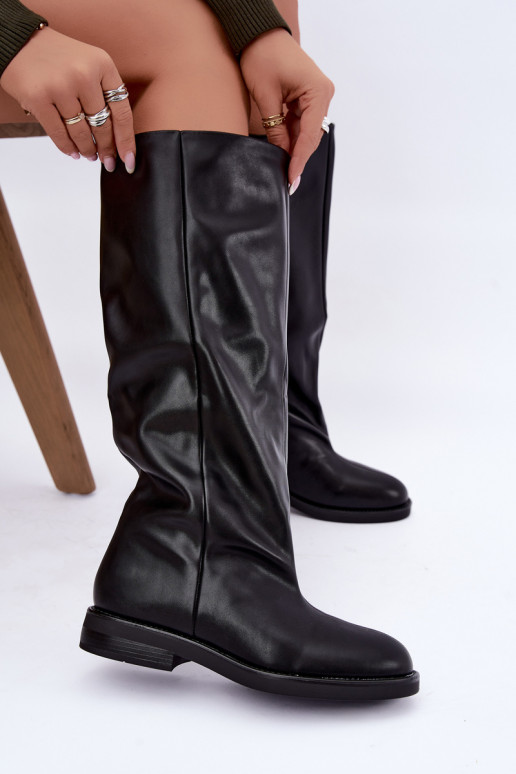 Stivali alti slip-on con tacchi larghi in nero Pavellea