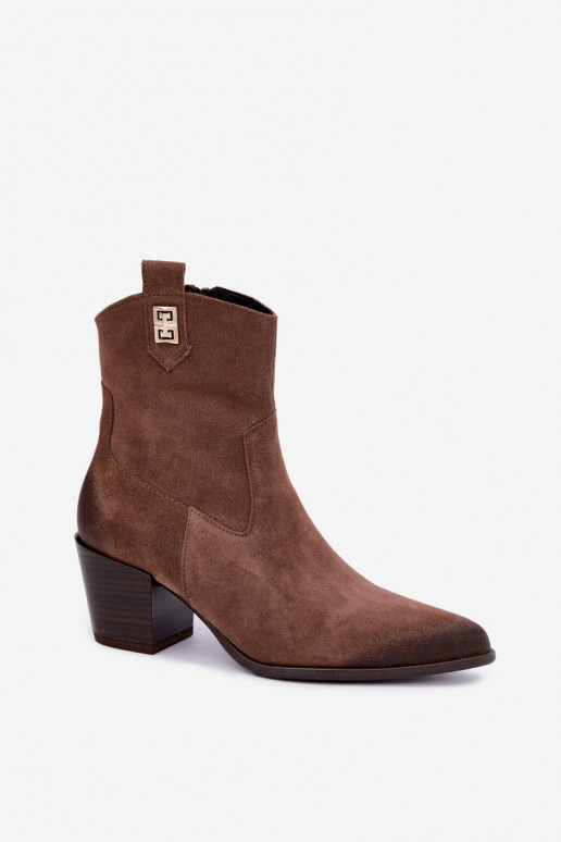 Stivaletti marroni foderati in stile cowboy con tacco Zazoo 60603