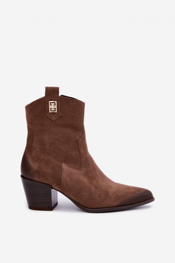 Stivaletti marroni foderati in stile cowboy con tacco Zazoo 60603 2