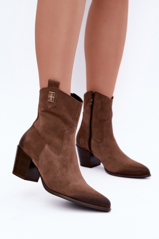Stivaletti marroni foderati in stile cowboy con tacco Zazoo 60603
