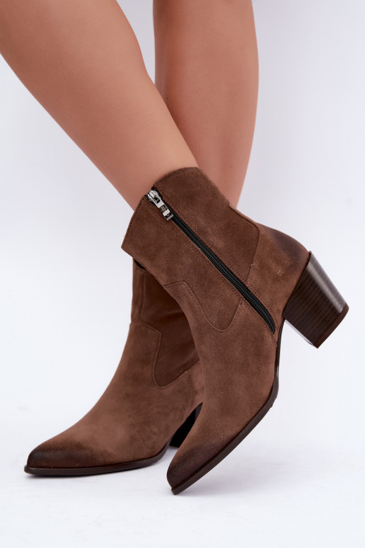 Stivaletti marroni foderati in stile cowboy con tacco Zazoo 60603