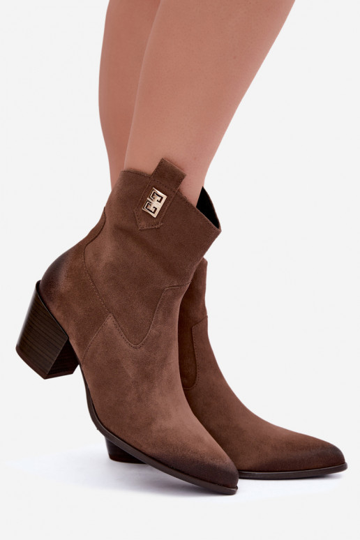 Stivaletti marroni foderati in stile cowboy con tacco Zazoo 60603