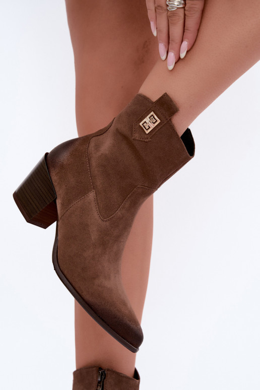 Stivaletti marroni foderati in stile cowboy con tacco Zazoo 60603
