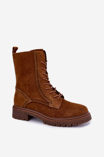 Stivaletti marroni foderati con lacci in suede Rasvena