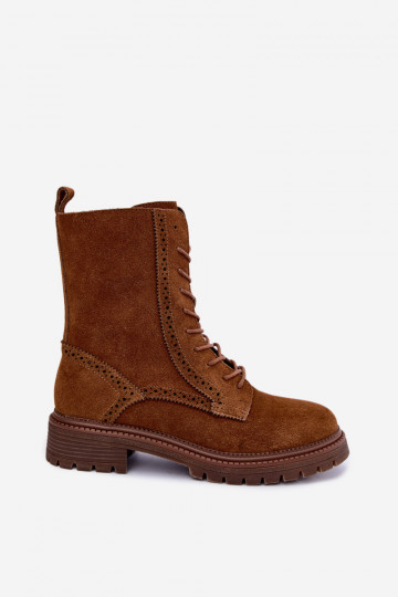 Stivaletti marroni foderati con lacci in suede Rasvena 2