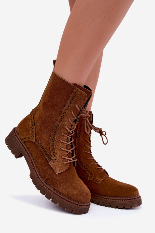 Stivaletti marroni foderati con lacci in suede Rasvena