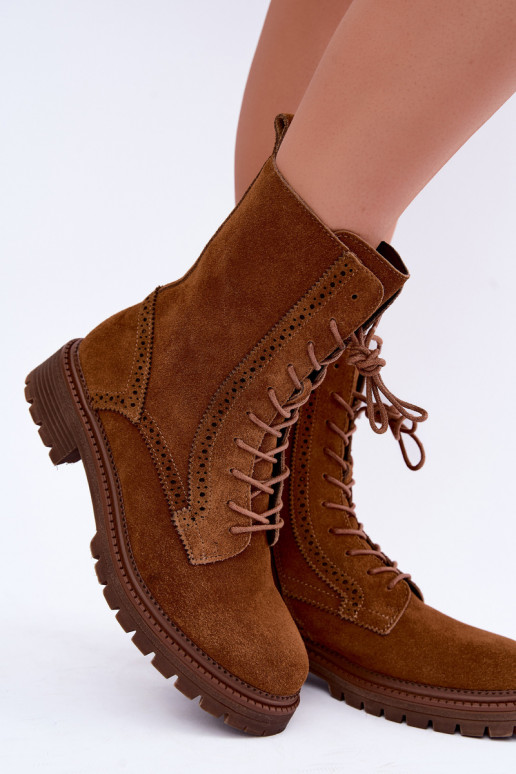Stivaletti marroni foderati con lacci in suede Rasvena