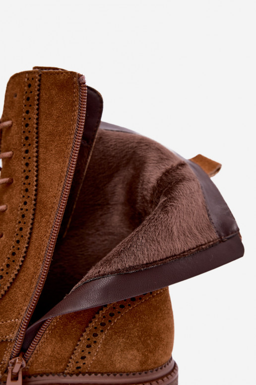Stivaletti marroni foderati con lacci in suede Rasvena