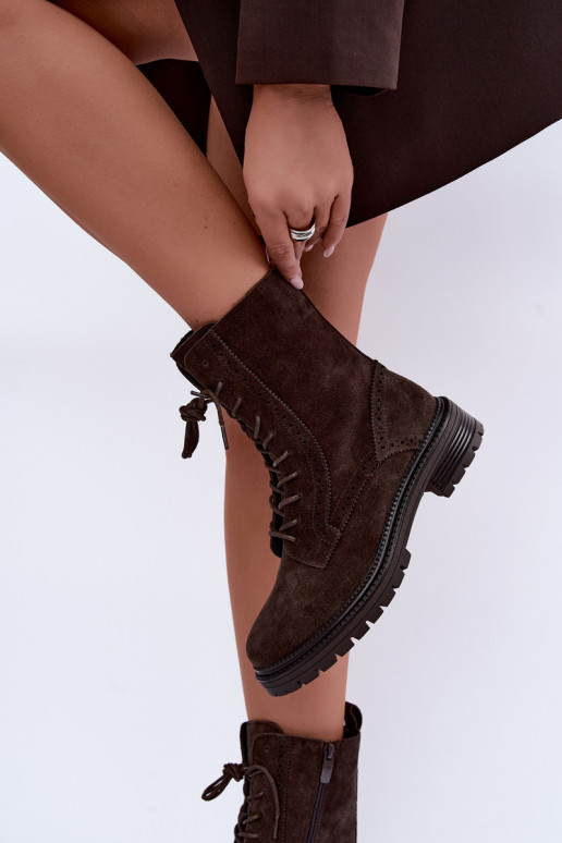 Stivaletti con lacci foderati in suede sintetico Czekoladoje Rasvena