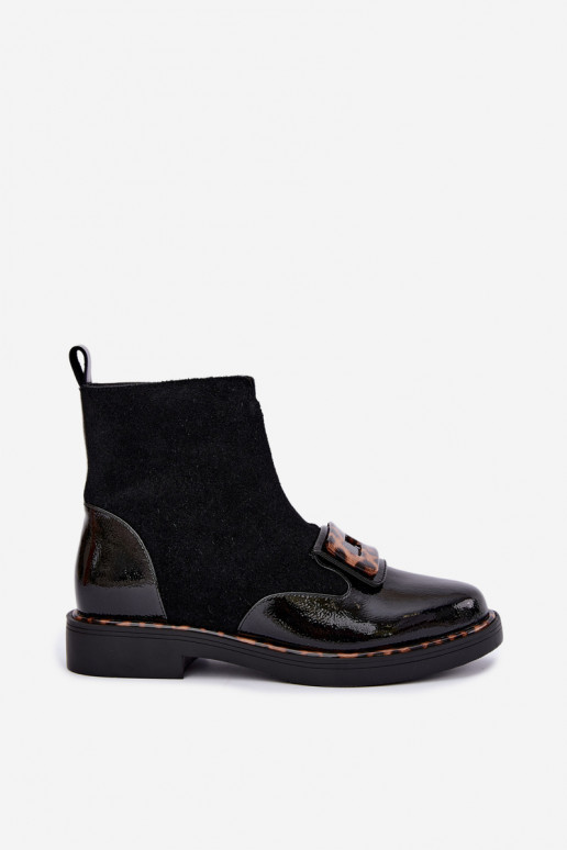 Stivali in suede neri con fibbia decorativa