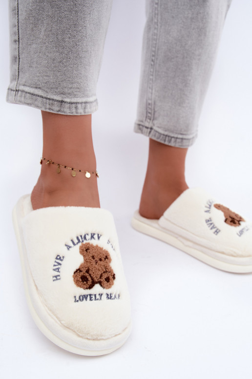 Pantofole da donna color avorio con pelliccia Meškiukai Cassira