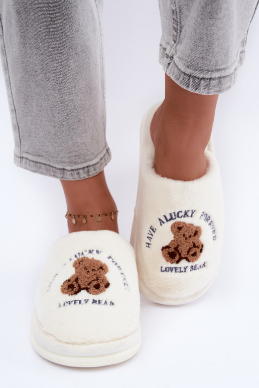 Pantofole da donna color avorio con pelliccia Meškiukai Cassira