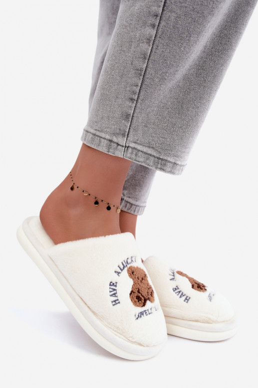 Pantofole da donna color avorio con pelliccia Meškiukai Cassira