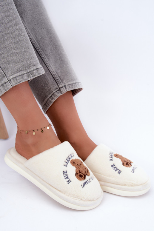 Pantofole da donna color avorio con pelliccia Meškiukai Cassira