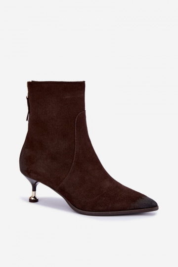 Stivaletti in suede foderati con tacco Zazoo 60629 Czekoladoje