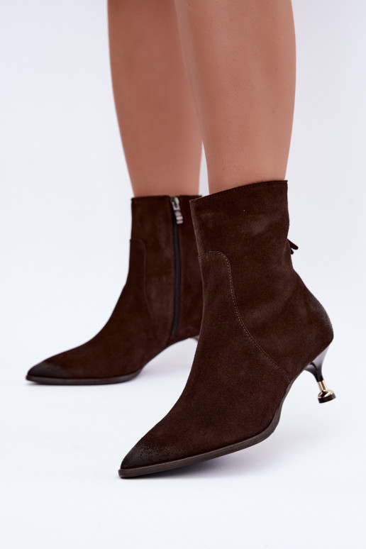 Stivaletti in suede foderati con tacco Zazoo 60629 Czekoladoje