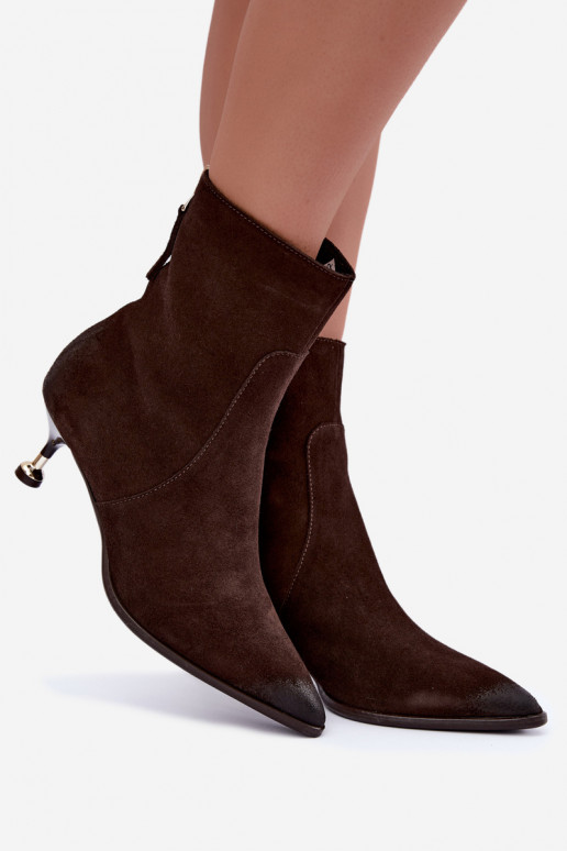 Stivaletti in suede foderati con tacco Zazoo 60629 Czekoladoje