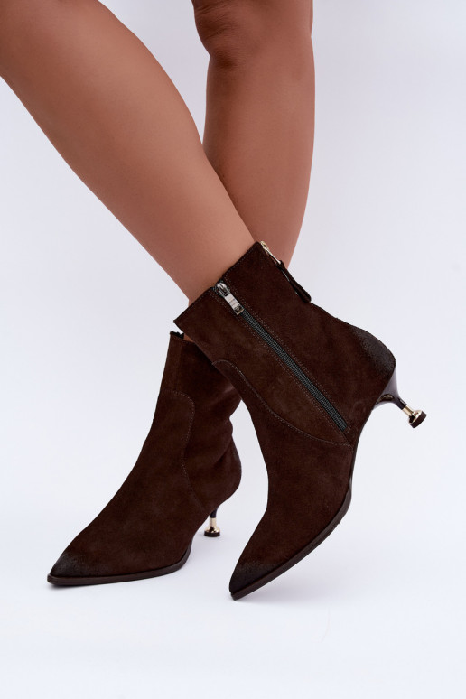 Stivaletti in suede foderati con tacco Zazoo 60629 Czekoladoje