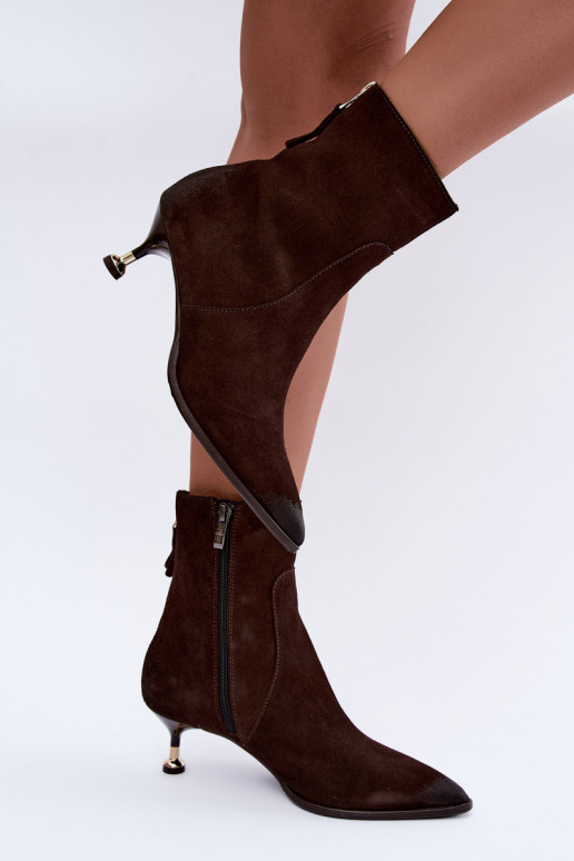 Stivaletti in suede foderati con tacco Zazoo 60629 Czekoladoje