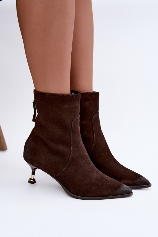 Stivaletti in suede foderati con tacco Zazoo 60629 Czekoladoje